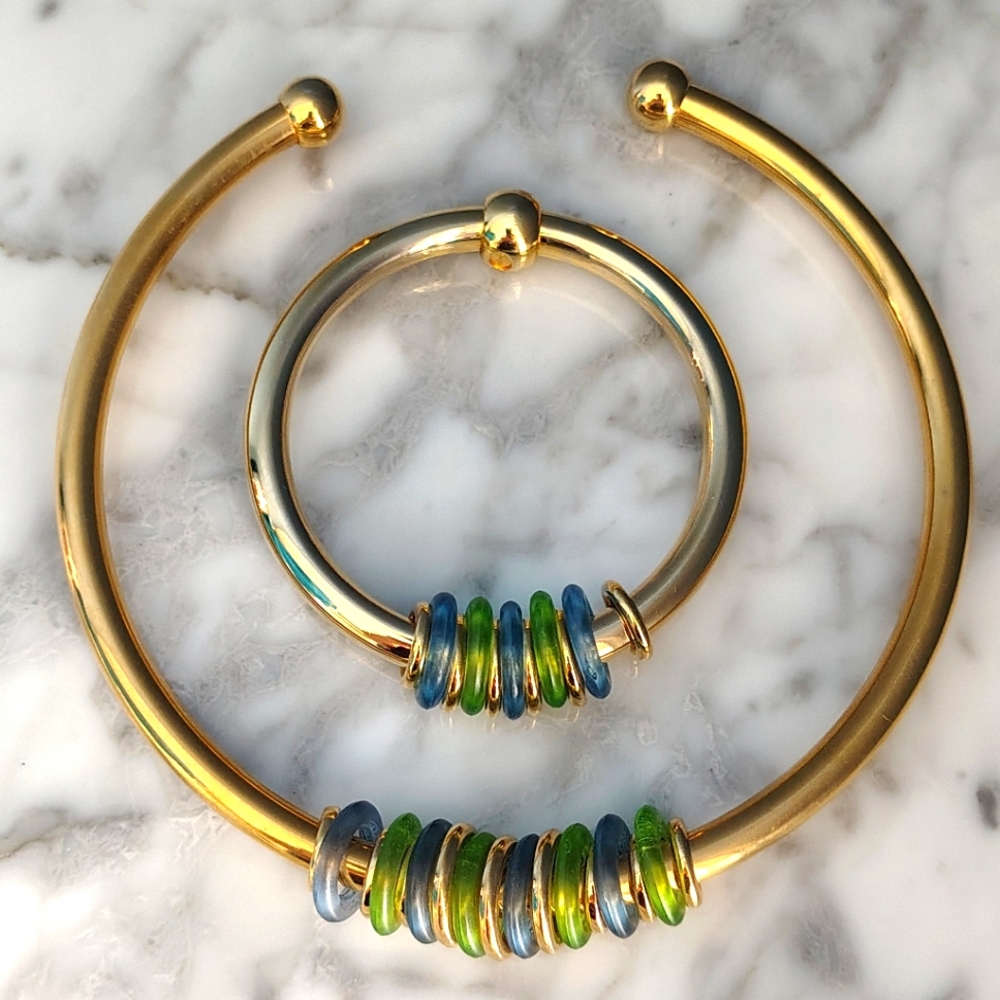 RARE! Givenchy Necklace Bracelet Set with Blue & Green Lucite - Picture 1 of 5